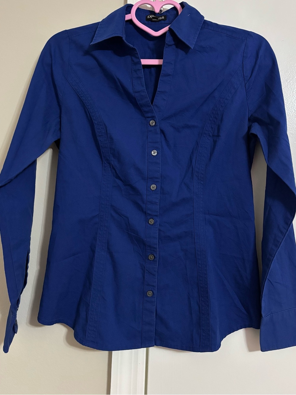 Express Deep Blue Fitted Button-Down Shirt